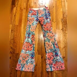 Free People NWT Pull-On Corduroy Printed Flares 24S Short Sand Combo 9"rise